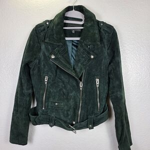 Blank NYC Evergreen Green Suede Leather Moto Jacket Zip Biker Size S